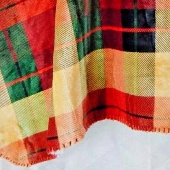 GROOVY GLAM Handmade Gold/Red Plaid Velvety Plush Sherpa Poncho Faux Shearling - Picture 3 of 3